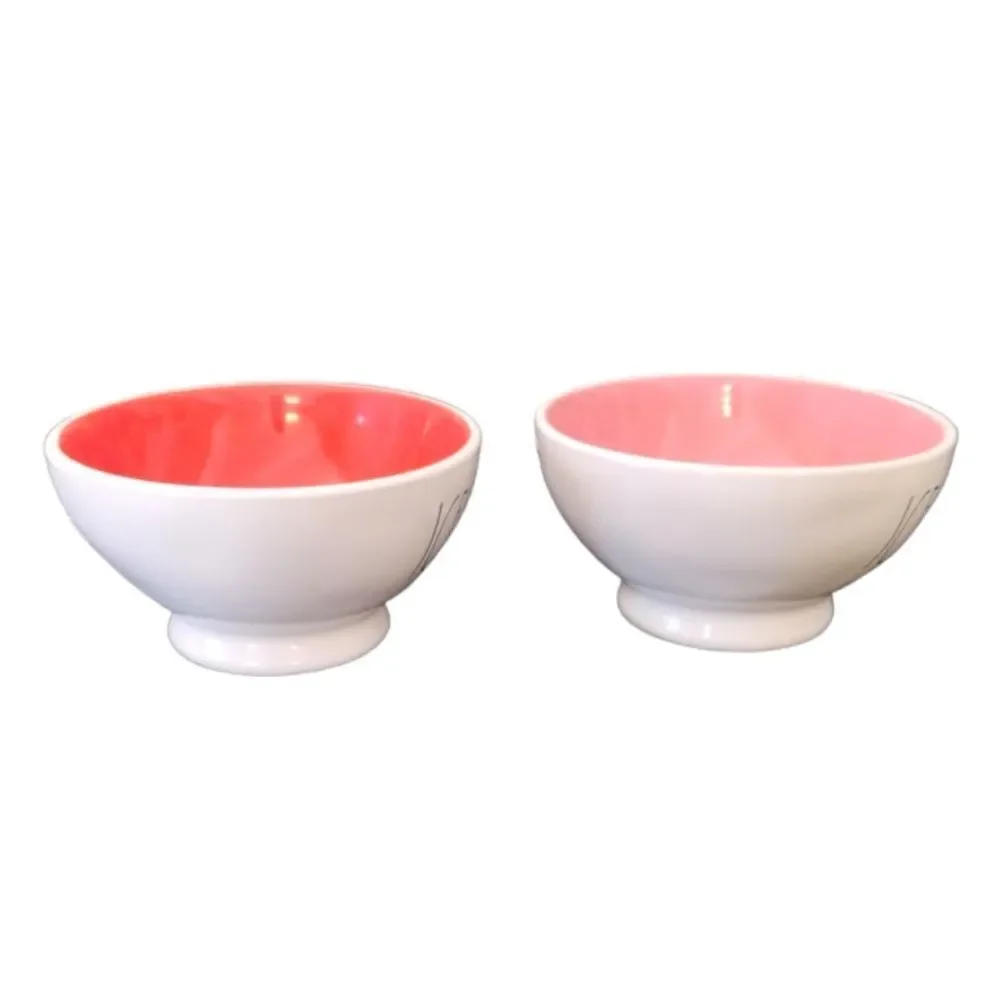 Rae Dunn Set of Two Orange Pink Ceramic‎ Ice Cream Bowls NWT